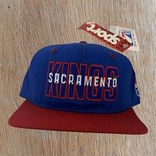 Vintage 90s AJD Sacramento Kings Spell Out Two-Tone Snapback Hat Cap NOS Rare