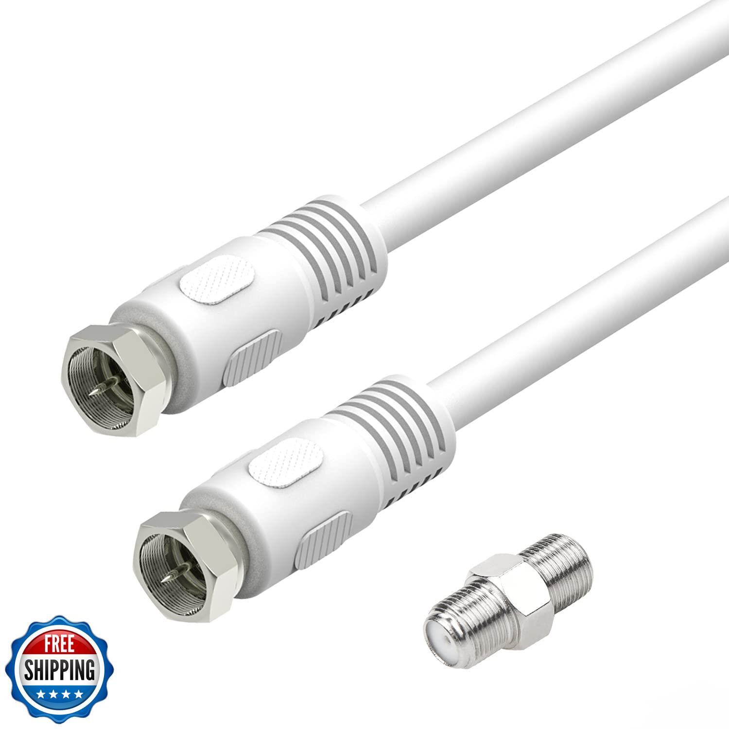 Coaxial Cable, 6ft RG6 Coax Cable White F Male to Male Connector