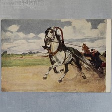 KHOLSTOMER horse overtaking SWAN Russian horse races Russian postcard 1953🐎