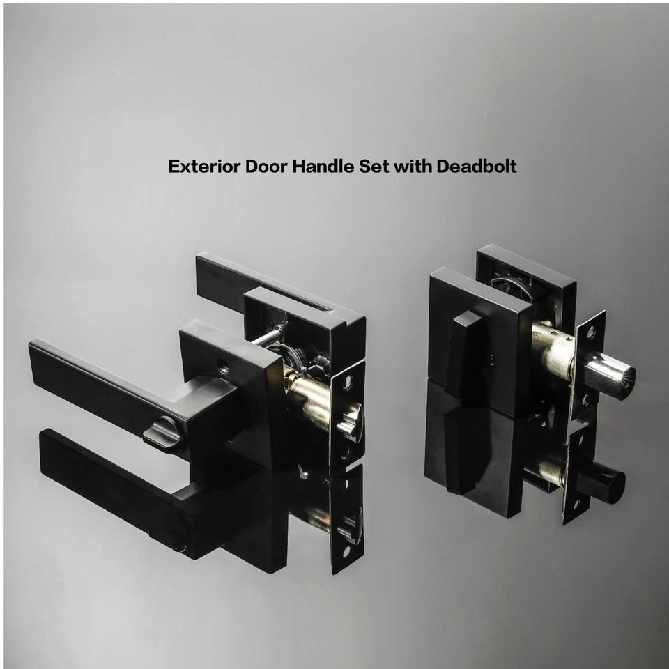 Front Door Lock Set,Keyed Alike Door Handle with Single Cylinder Deadbolt,Black - Image 3 of 4