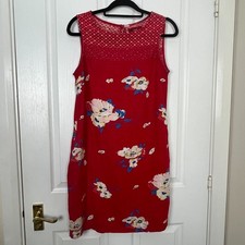 NEXT Shift Dress Linen Blend UK10 Red Floral Print Sleeveless Knee Length Summer