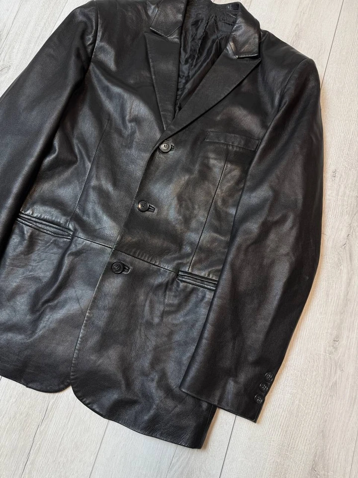 LEONARDO leather jacket black mens size 52 - Image 2 of 4