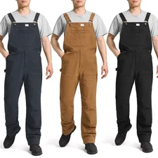 HISEA Men Flex Canvas Bib Overalls Double Knee Workwear Dungaree Coverall Pocket