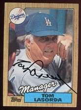 TOMMY LASORDA Signed 1987 Topps #493 Los Angeles Dodgers Card Autograph Black
