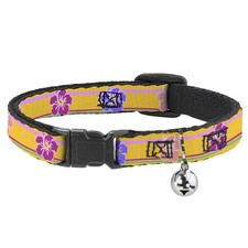 Cat Collar Breakaway with Bell Hibiscus w/Stripes Gold/Multi Pastel NARROW Fits