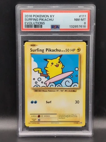 2016 Surfing Pikachu #111 - XY EVOLUTIONS - Secret Rare - PSA 8 NM-MT - POKEMON
