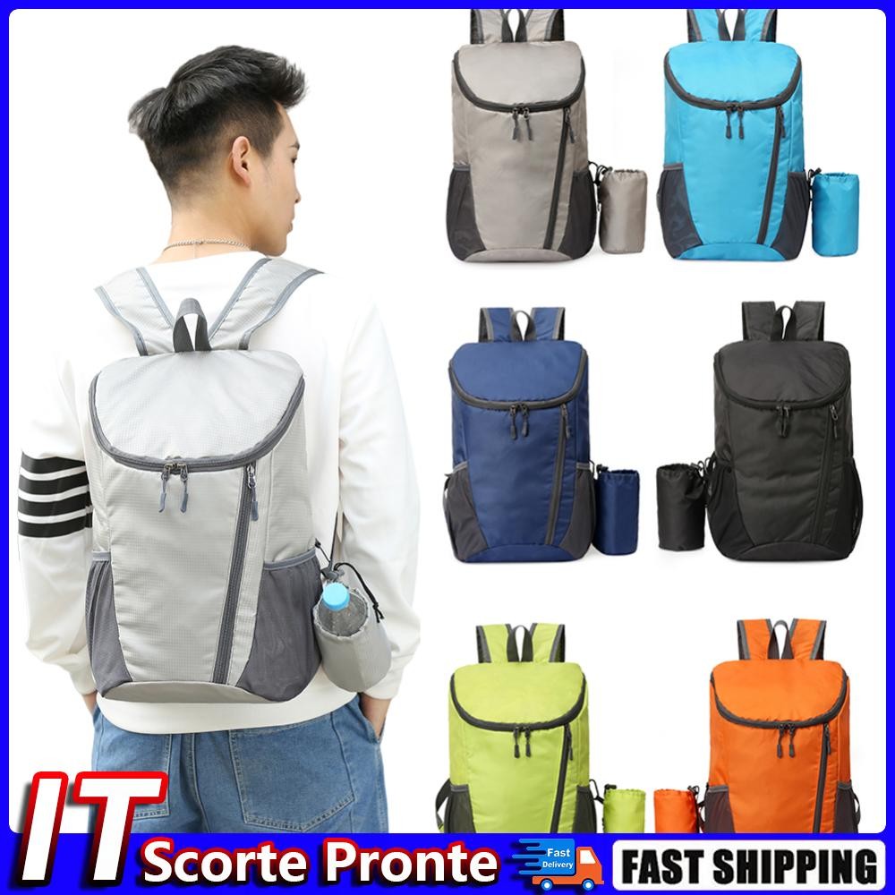 PONY Zaino pieghevole portatile impermeabile da 20 litri con portabottiglie per sport