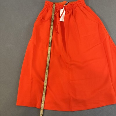 Spanx Bright Orange Skirt XS Pull On High Waist Flowy A-Line Midi Pockets Stretc