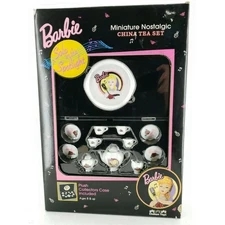 1995 Barbie Solo in the Spotlight Miniature China Tea Set In Black Felt Case