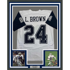 Framed Autographed/Signed Larry Brown 35x39 SB MVP Dallas White Jersey JSA COA