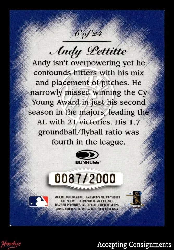 1997 Studio Master Strokes #6 Andy Pettitte 0087/2000 Yankees - Image 2 of 2