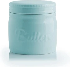 Porcelain Butter Keeper Crock French Dish with Water Line Ceramic Container