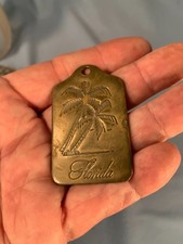 Vintage FLORIDA Cast Brass Key Chain Palm Trees- Estate Find