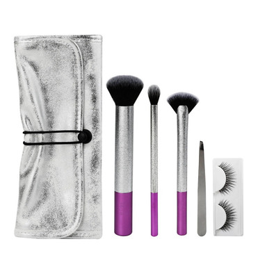 Real Techniques Tweezers Brush Set Eye Lashes Bag New 6pc Set Limited Edition