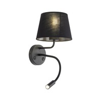 Wandleuchte Leselampe Schalter H: 50Cm Metall Stoff E27+G9 Schwanenhals Schwarz
