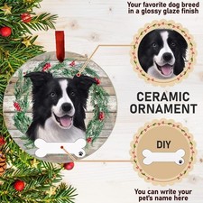 Border Collie Ornament - E S Pets, DIY Personalizable, Ceramic Round Ornament