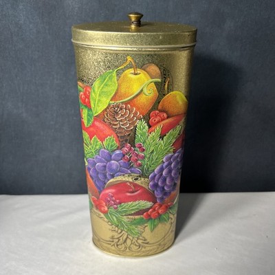 Oval Tin Canister Brushed Gold Vivid Fruit Harry&David London(empty)-LAST CHANCE