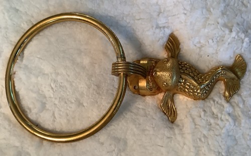 Vintage Fish Koi Bathroom Towel Holder Hall-Mack Gold Plated