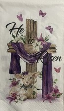 TWO Paper Dinner Decoupage Art Craft Napkins -Easter Cross He Is Risen/Lamb/love