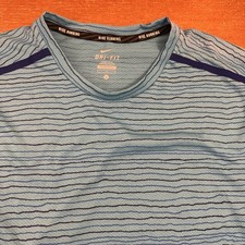 Nike Shirt Mens Large Blue Dri Fit Miler Running Short Sleeve Swoosh Training