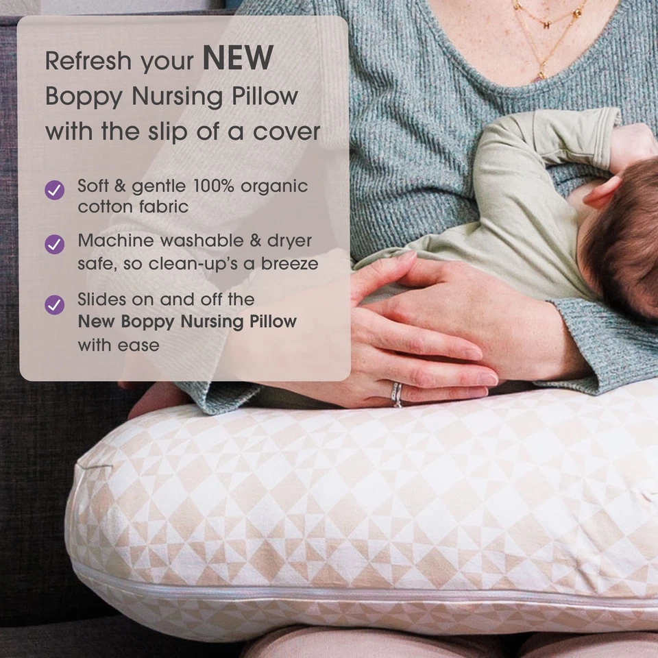 Boppy New Nursing Pillow Organic Cotton Cover, Beige Checkered Quilt - Image 2 of 4