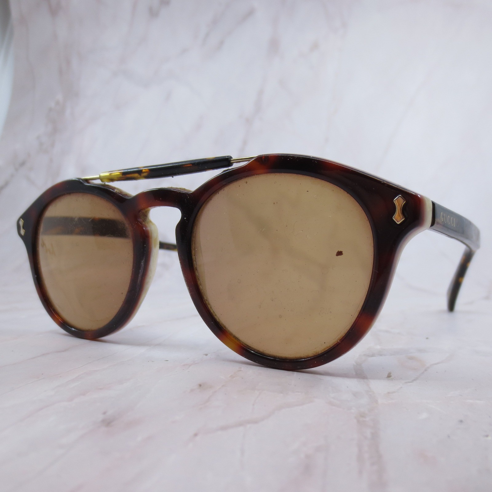 Gucci Round Tortoise Shell Sunglasses Double Brid… - image 4