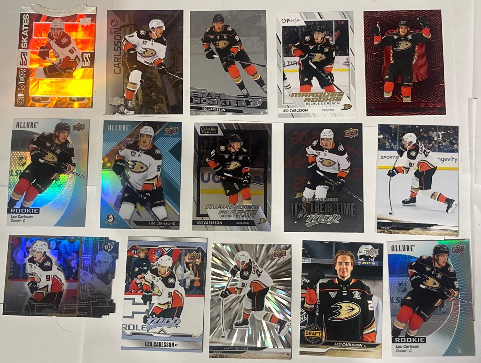 LEO CARLSSON-17 Card Lot From Various UD/OPC Sets-C/W SILVER OUTBURST-See Pics