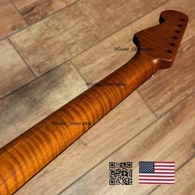 Roasted Flame Maple Strat Guitar Neck Satin Fits Fender & Warmoth