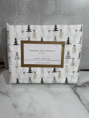 Cupcakes & Cashmere Holiday Christmas Trees Black & Gold QUEEN Sheet Set NEW
