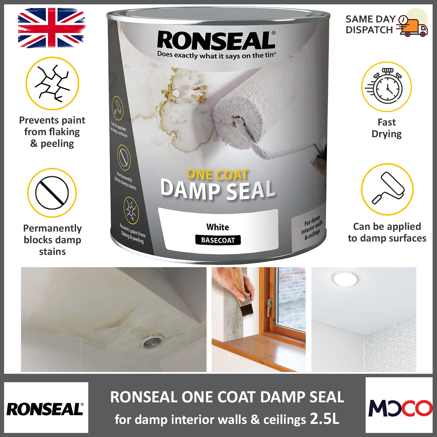 Ronseal Damp Seal Matt White Paint One Coat Interior Walls Ceilings
