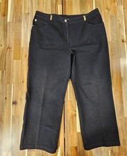 Vintage St John Sport Black Straight Leg Stretch Pants w/Gold Accents Sz 14