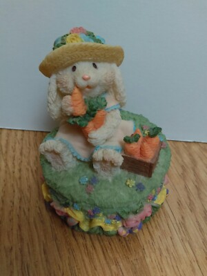 Small Resin Easter Bunny Rabbit Snacking Carrots Figurine 3 inch Trinket Box