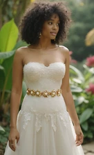 Women Gold Metal Chain Narrow Band Hip High Waist Belt Flower Charms Size S M