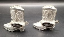 Vintage Salt Pepper Shaker Metal Western Cowboy Boots GEORGIA Made In Japan