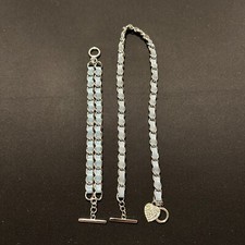 Necklace and Bracelet Set with Blue Insert and Heart Pendant with Rhinestones