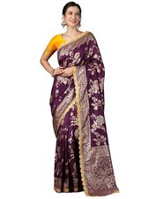 Women's Kanjivaram Pure Silk Banarasi Saree With Unstitched Blouse Piece