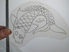 vtg 1960s 1970s Tattoo Flash acetate stencil Japanese Koi signed OC3