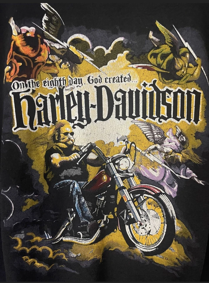 Vintage 80s Harley Davidson Motorcycle Sweatshirt GOD CREATED HARLEY Raglan - Image 4 of 4