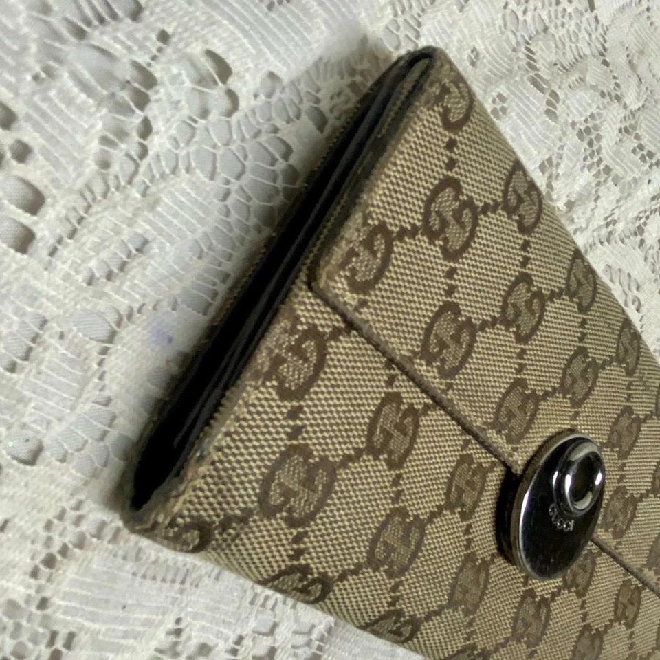 Authentic, Gucci Brown Canvas Long Bi-fold Wallet 7.5in x 4in - Image 2 of 4