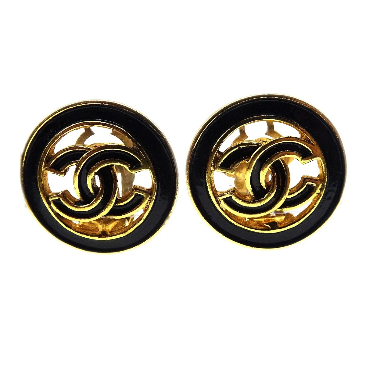 Chanel Button Motif Earrings Gold-plated Clip-On 93C 171182