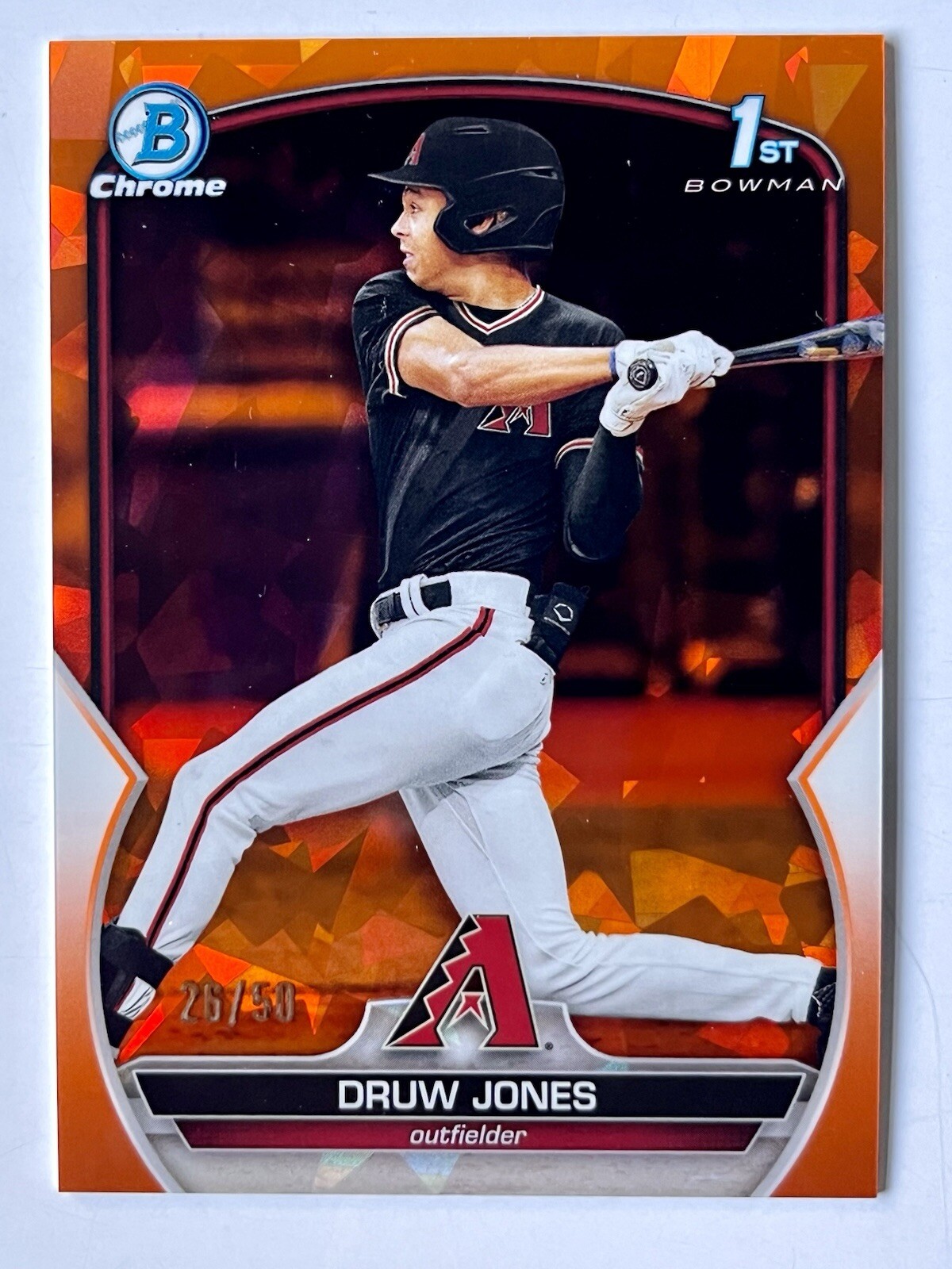 2023 Bowman Sapphire Druw Jones 1st Chrome Prospect #BCP-25 Orange /50 SSP