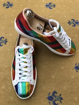Gucci Ace Trainers Sneaker Schuhe Rainbow Leder Web Grün Rot Herren UK 7 US 8 41