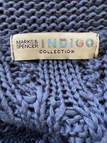 Woman M&S INDIGO UK 12 EU 40 Long Short Sleeved Cardigan Top Blue Cable Knit - Picture 8 of 12