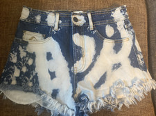 Vtg Jordache Acid Stone Wash Blue Frayed Hem Distressed Jean Shorts 26 W 2.5I