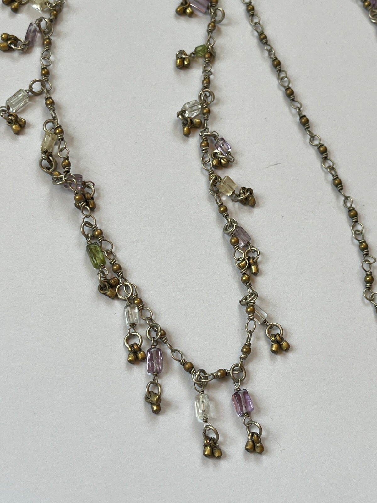 Rustic Long Silvertone Chain w Tiny Round Brass L… - image 2