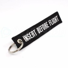 INSERT BEFORE FLIGHT QTY 1 PC BLACK/white KEYCHAIN RING TAGS CABIN CREW PILOT