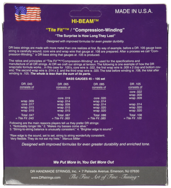 DR Strings Bass Guitar Nickel Lorider Plated Hex Core 5 45125 for