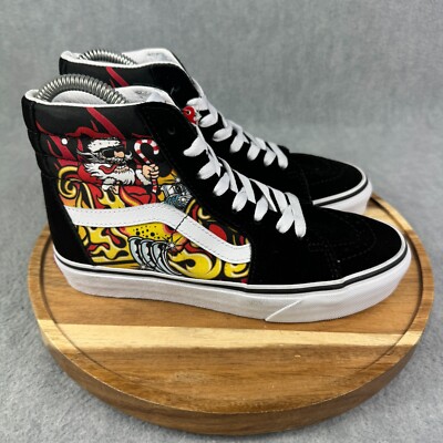 Vans Sk8 Hi Womens Size 6 Shoes Sneakers Black Suede Santa Flame Skate Atheltic