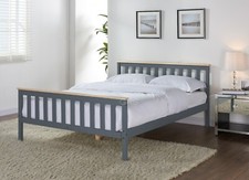 Grey Wooden Bed Frame Pine Double King Single Size Solid Pine Oak Top Mattress