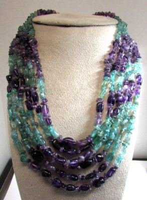 DTR Jay King Sterling Silver Amethyst & Aqua Aquamarine Beaded Necklace 18-20''